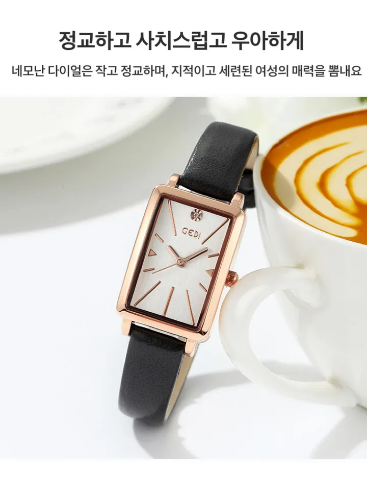 레트로 가을/겨울 사각형 가죽 여성용 시계 상세 이미지 4