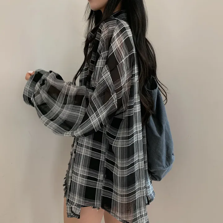 [장마철&휴가철] 은은한 시스루 루즈핏 체크남방,셔츠;2col 상세 이미지 8