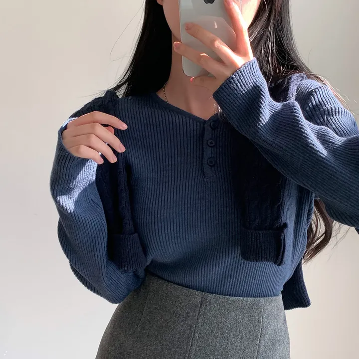 [4계절필수 디자인/연그레이 당일출고✨] 자체제작 #크치Made 젤리 버튼 트임 브이넥 골지 겨울 니트 긴팔티셔츠 - nt 상세 이미지 105
