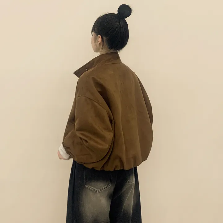 [아방핏!/부드러움] 스웨이드 하이넥 크롭 벌룬 숏자켓 점퍼 상세 이미지 5