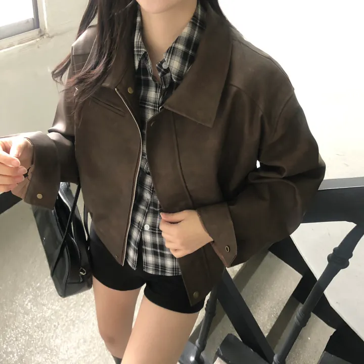 [고급레더!핏보장🤎]매트 무광 오버핏 가죽 레더 스웨이드 블루종 자켓 점퍼 2color 상세 이미지 25