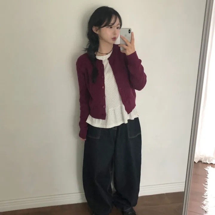 [레이어드템💭]도트 땡땡이 프릴 캉캉 레이어드 라운드넥 긴팔티 3color 상세 이미지 11