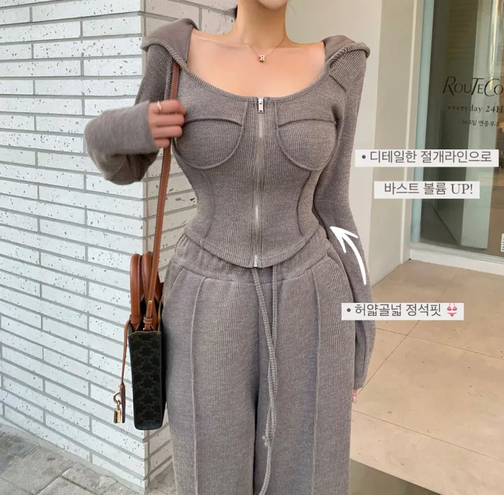 #-3kg!! [군살꽉! ver.2] 볼륨업 라운드 절개 투웨이 후드집업 트레이닝세트 슬림핏트레이닝 허얇골넓 상세 이미지 5