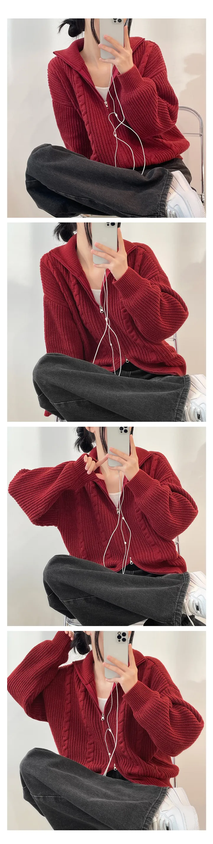 [도톰따뜻🧶아방핏]폭닥 투웨이 하이넥 루즈핏 꽈배기 니트 집업(5color) 상세 이미지 26
