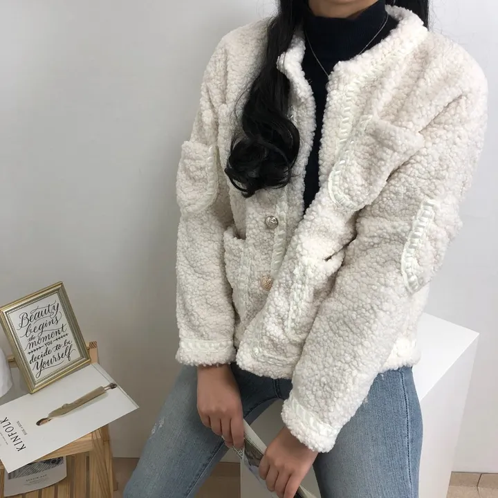 실물이 더 예쁜 3color: 트위드 양털 포켓 무스탕 자켓 상세 이미지 16