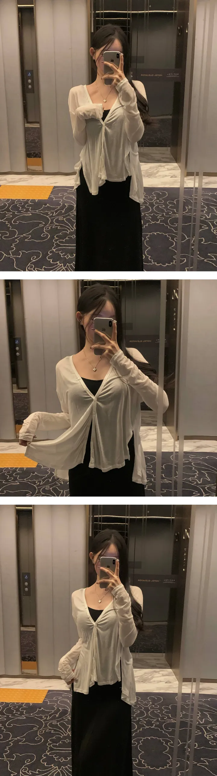 공항SET✈️[원피스+가디건세트] 캡내장⭕ 쫀쫀 스판 셔링 이너 맥시 끈 나시 롱원피스 커버업 여리 리본 백 트임 롱 언발 시스루 가디건 세트 원피스세트 상세 이미지 20