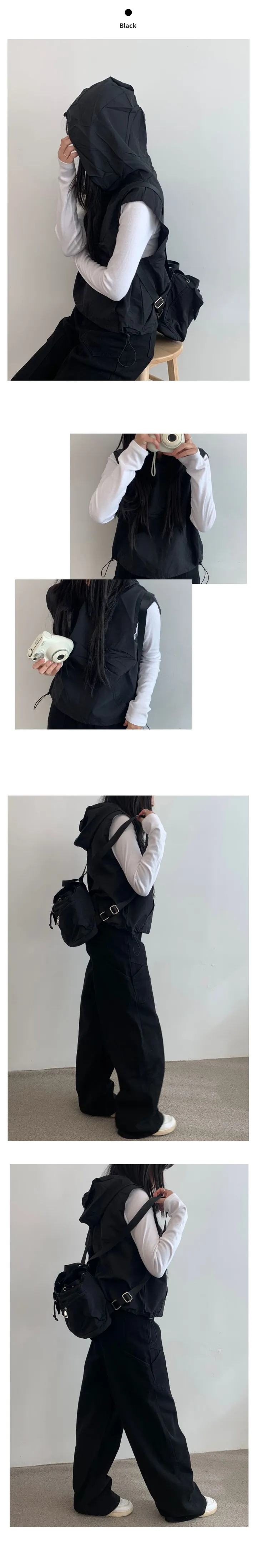 [바스락/데일리🩶] 소릿 나일론 후드 스트링 바람막이 베스트 (4color) 상세 이미지 10