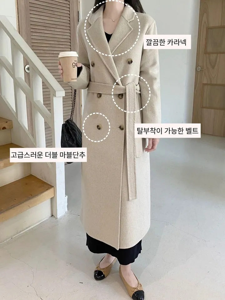 [울100%/갓성비✨]더블 핸드메이드 롱 코트 상세 이미지 9