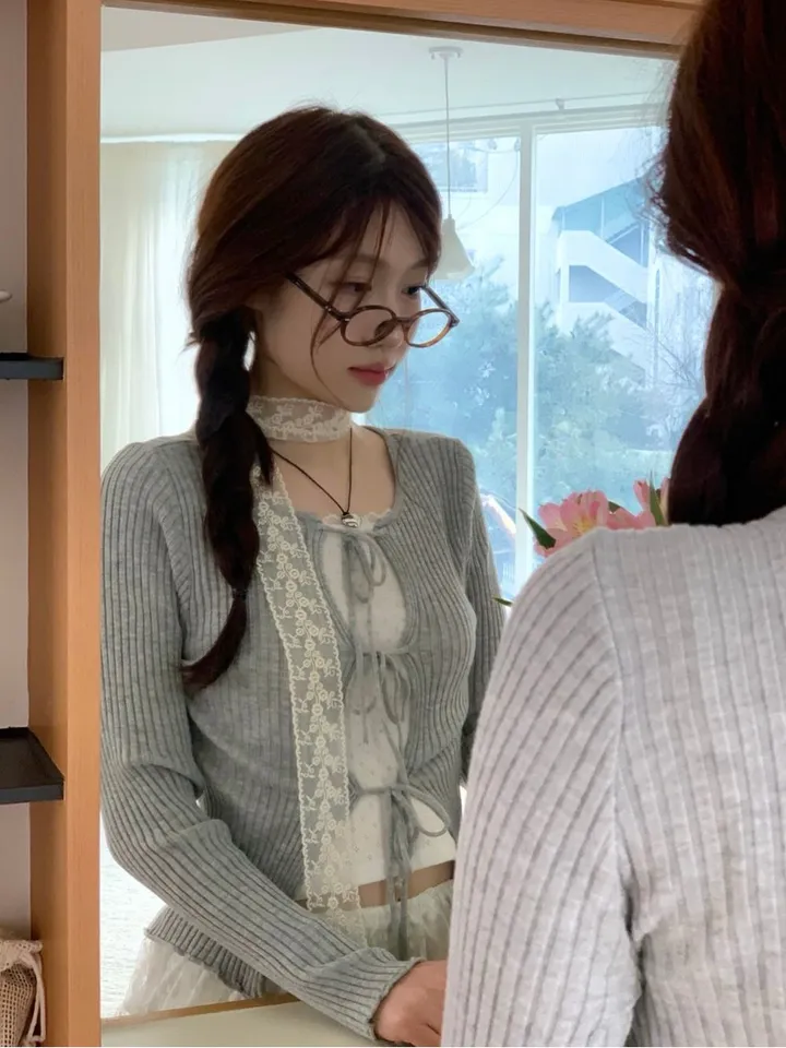 [리본스트랩ෆ허리쏘옥ෆ부드러워요]리제 여리 슬림핏 리본 트임 골지 니트 가디건 3color 상세 이미지 24