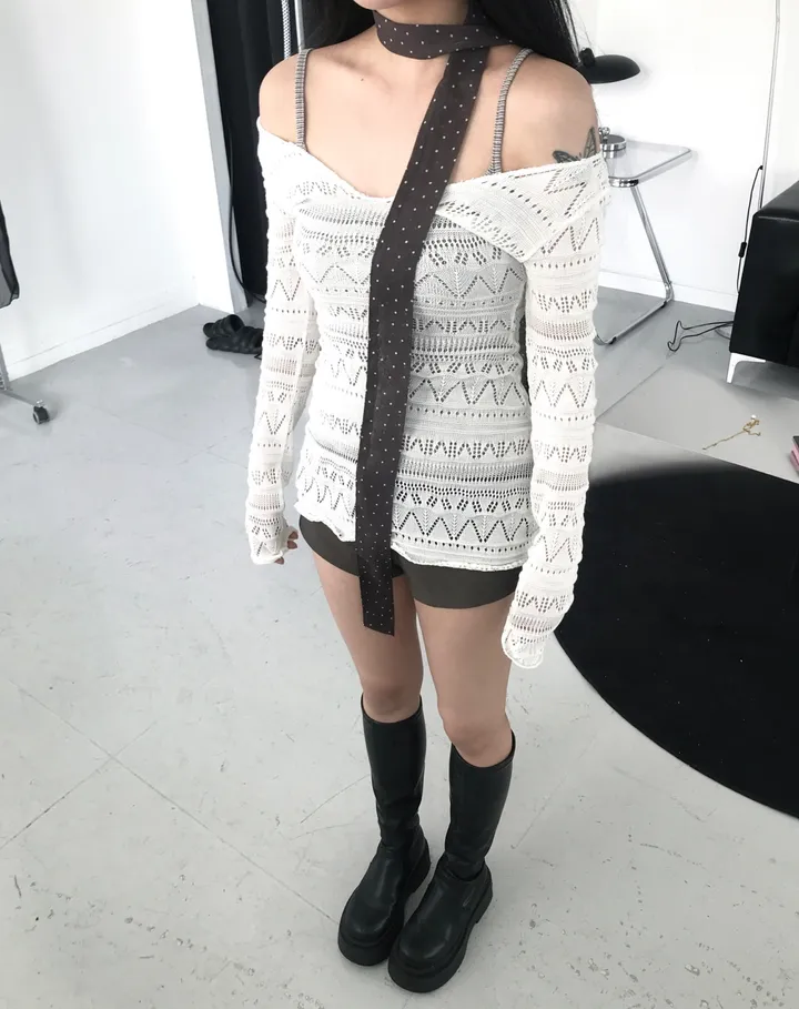 See-Through Knit Dress Top 상세 이미지 1