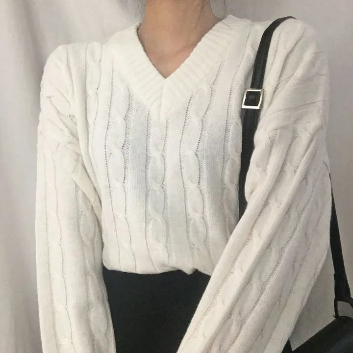 [컬러믹스,봄] 루즈핏 꽈배기 니트 / 봄가을, 매일입는 스프링 케이블 울니트 / 보카시 브이넥 오버핏 긴팔티 상세 이미지 13