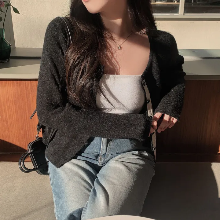 [new컬러추가!/피부하얘보이는❤️]얼굴에 형광등 켰어? 피부 하얘보이는 이유2, 배색 라인 라운드넥 니트 가디건 상세 이미지 35