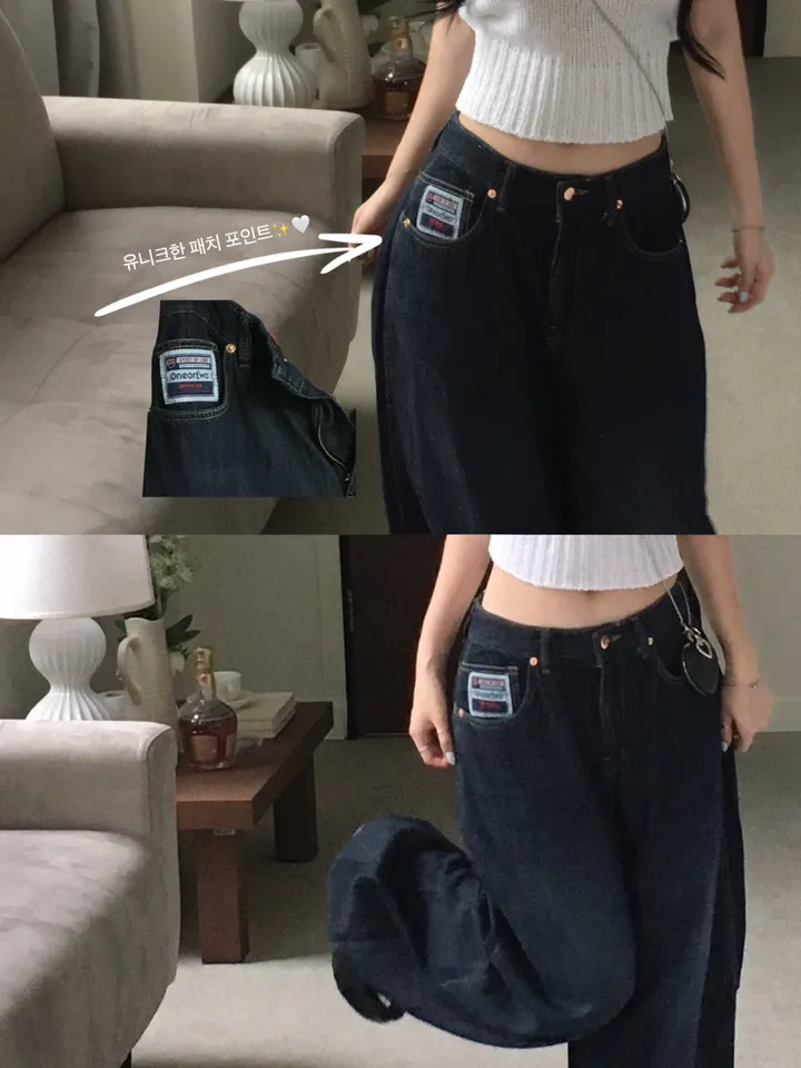 [유니크패치point❤/핏,워싱보장] s/s 시그니쳐 유니크 패치 와이드 데님 팬츠 상세 이미지 3