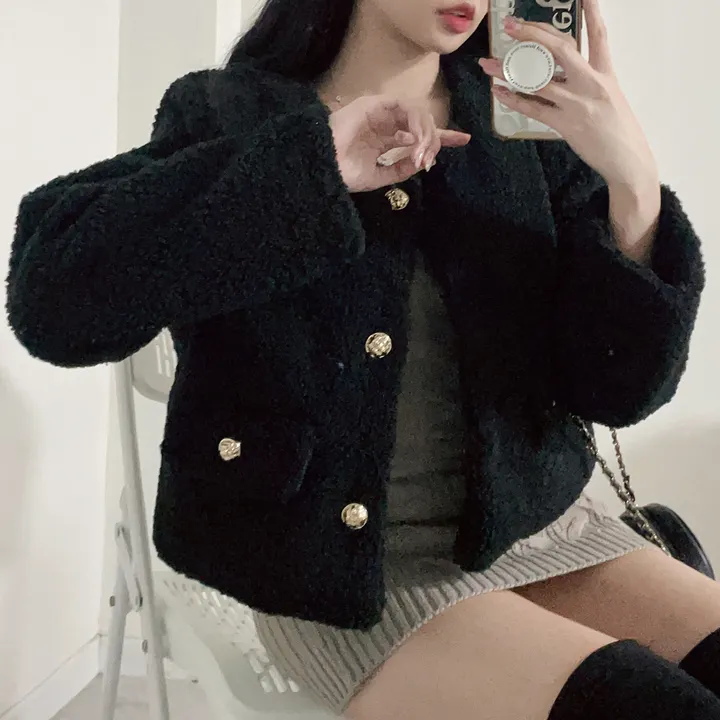 블랙입고 [누빔안감] 베릴 도톰 양털 트위드 노카라 숏자켓 (하객룩,연말룩/3color) 상세 이미지 16