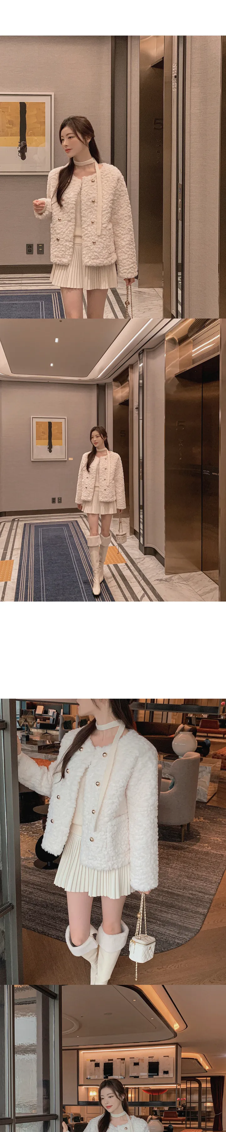[고퀄/퍼자켓/하객룩] 로민 노카라 라운드넥 금장버튼 더블버튼 포켓 페이크퍼 오픈 자켓 상세 이미지 11