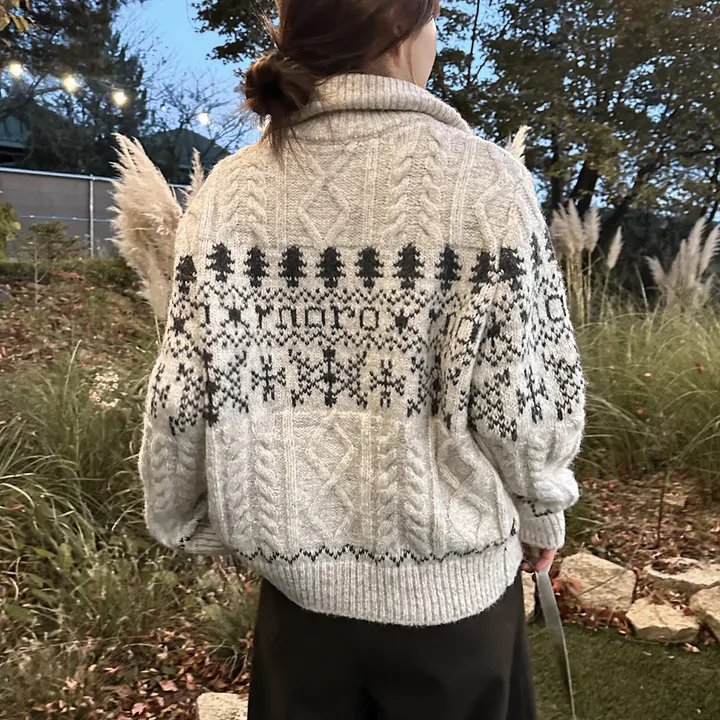 당일출고🚀[wool20%/두툼❄] 하이넥 스노우 패턴 노르딕 루즈핏 가디건 3color 상세 이미지 9