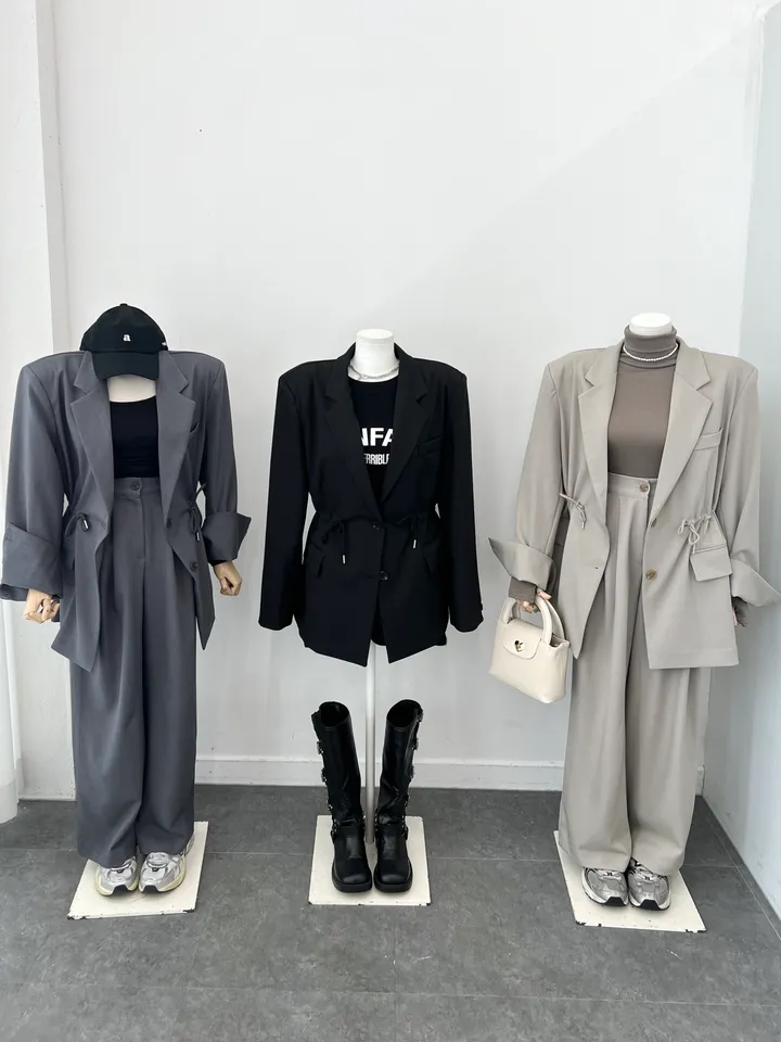 [바배/멋쁨🖤] 스트링자켓셋업 3color 단품가능 허리스트링 어깨패드 블레이저 오버핏 뒷밴딩 핀턱슬랙스 와이드슬랙스 신상 최저가 빠른배송 상세 이미지 15