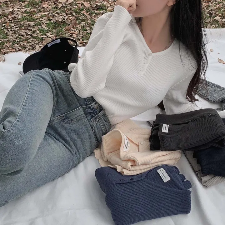 [4계절필수 디자인/연그레이 당일출고✨] 자체제작 #크치Made 젤리 버튼 트임 브이넥 골지 겨울 니트 긴팔티셔츠 - nt 상세 이미지 17