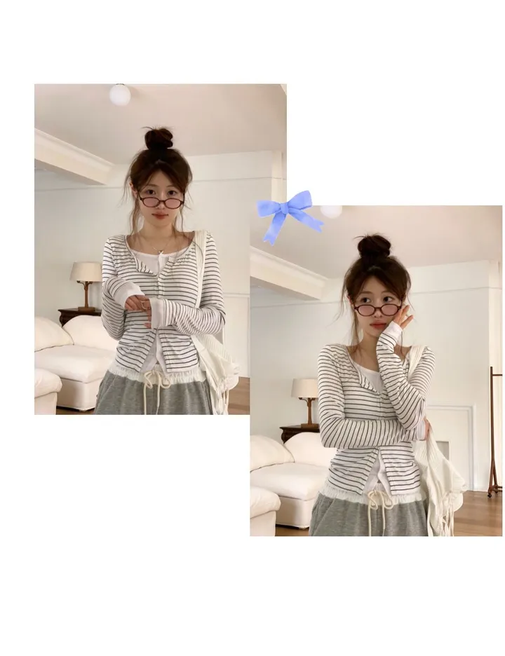 [일체형🤍-3kg]키에리 일체형 마린 스트라이프 슬림핏 배색 가디건 4color 상세 이미지 16
