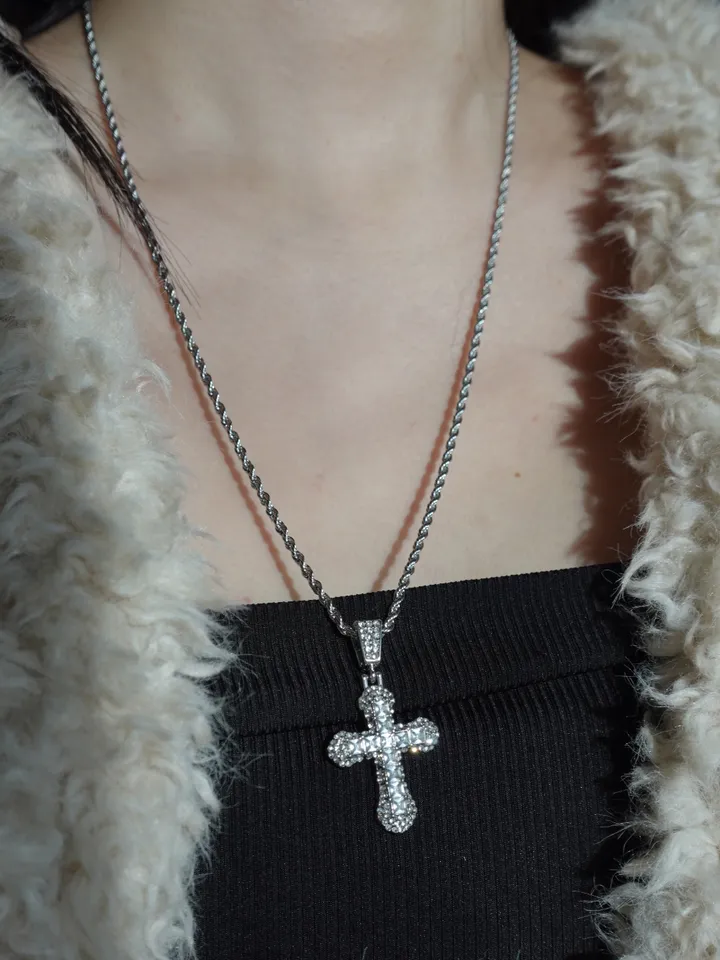[s.steel/3color] bold cubic cross necklace | 볼드 큐빅 십자가 목걸이 상세 이미지 18