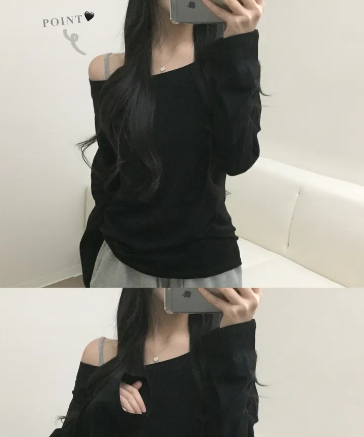 [-3kg/여리루즈핏!] 오프숄더 심플 루즈 여리 기본템 긴팔 티셔츠 (5color) 상세 이미지 2