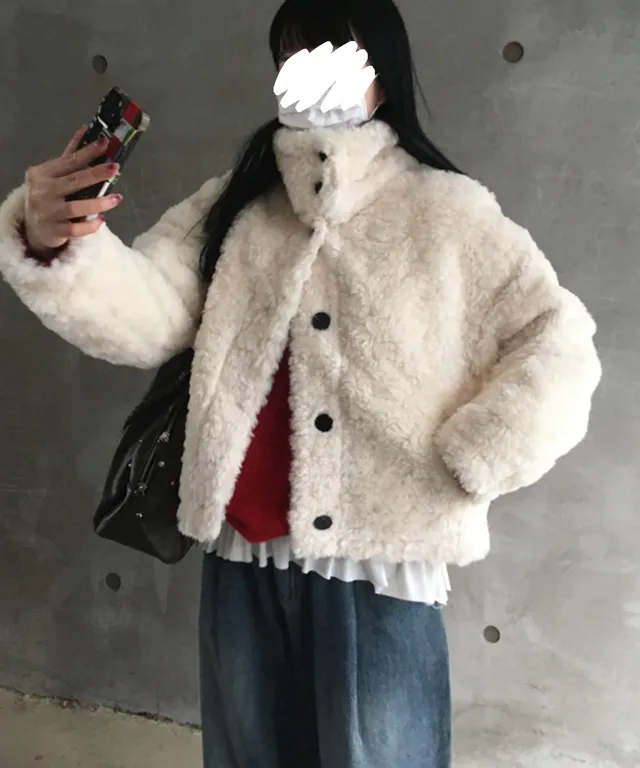 [도톰따뜻/털빠짐X] 테디 하이넥 양털 뽀글이 무스탕 자켓 양털무스탕 숏자켓 퍼자켓 양털패딩 양털코트 상세 이미지 4