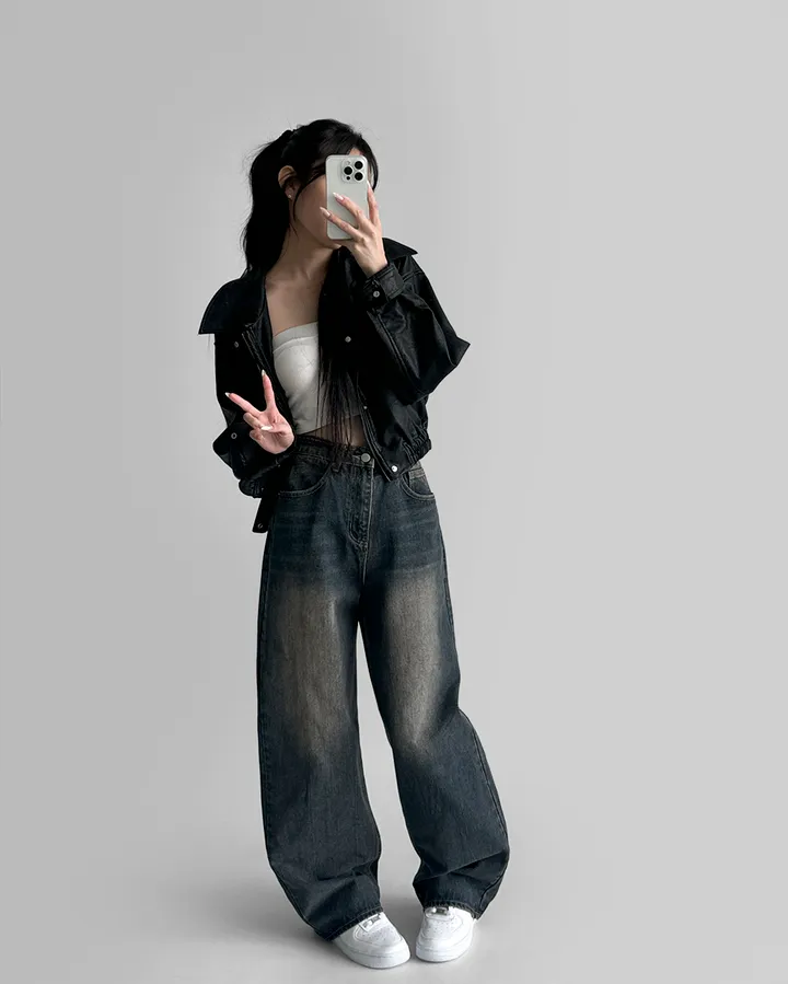 [3기장/~3XL] 스모크 워싱 와이드 정핏 일자 캐쥬얼 데일리 데님 팬츠 바지 상세 이미지 26