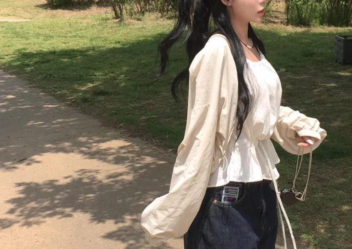 [스트링조절!] 썸머 쿨링 바스락 스트링 나일론 볼레로 크롭 가디건 상세 이미지 3