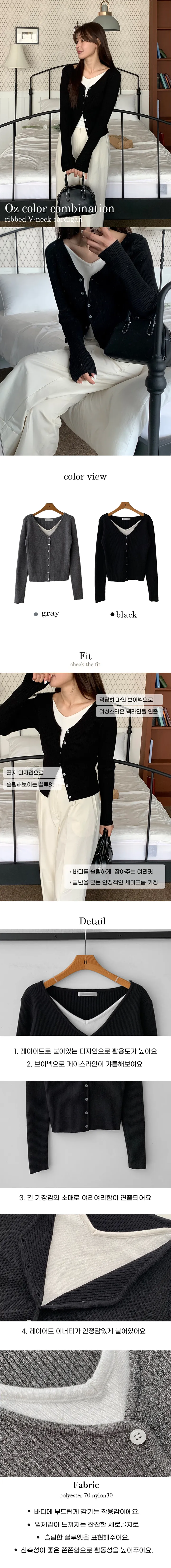 [봄가디건/나시일체형] 오즈 배색 레이어드 일체형 골지 브이넥 봄 가을 가디건 2color (레이어드/니트레이어드/레이어드가디건/배색가디건/봄/봄니트) 상세 이미지 2