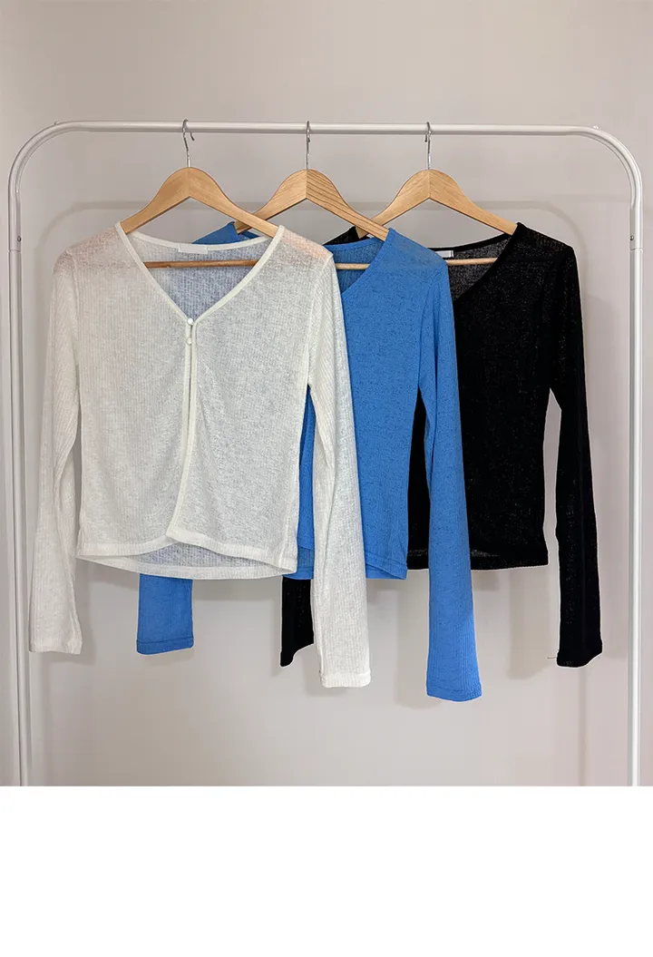 [살탐방지/여리여리 끝판왕] see-through two- button slit long-sleeved cardigan 시스루 투버튼 트임 긴팔 가디건 상세 이미지 8
