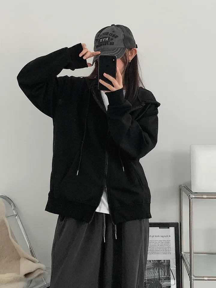 [UNISEX🖤/2사이즈선택(추가금x) 교복템,퀄보장🖤 투웨이집업 오버핏 기본 데일리 후드집업 남녀공용 커플템] 올데이투웨이후드집업 상세 이미지 37