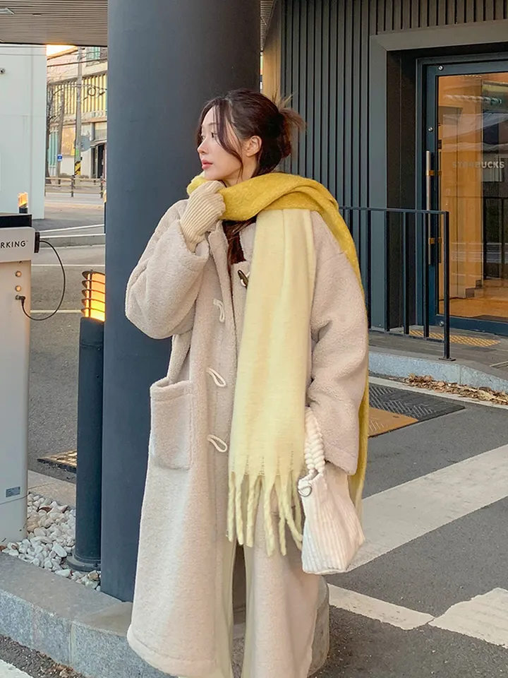 [완전강츄!!🧸한겨울까지쭉] 양털 뽀글이 롱 떡볶이 코트 더플 카라 오버핏 후리스 스웨이드 안감 부클 털 자켓 겨울 아우터 데일리 꾸안꾸 2COL 상세 이미지 40