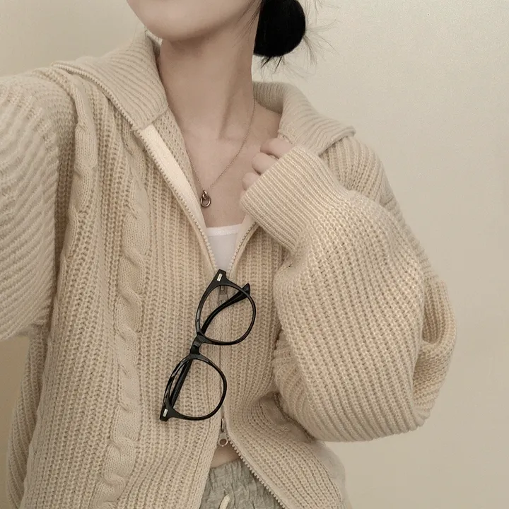 [도톰따뜻🩶고퀄!] 아방핏 투웨이 꽈배기 니트집업 오버핏 가디건 상세 이미지 11