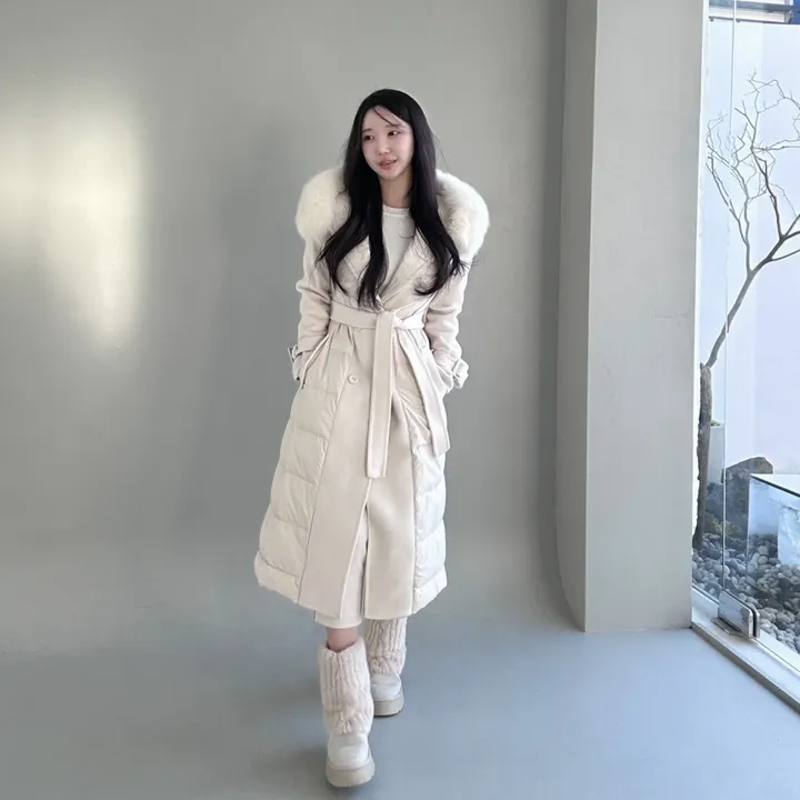 [하이퀄리티] 로로 폭스퍼 구스다운 더블패딩코트 패딩배색코트 후드패딩코트 (수입) 상세 이미지 9