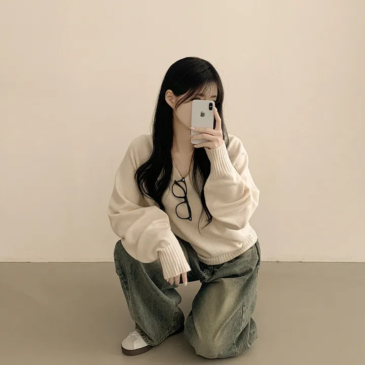 [얇은봄VER/리얼인생핏!] 여리여리~ 베이직 브이넥 나그랑 루즈핏 긴팔 봄니트 상세 이미지 14
