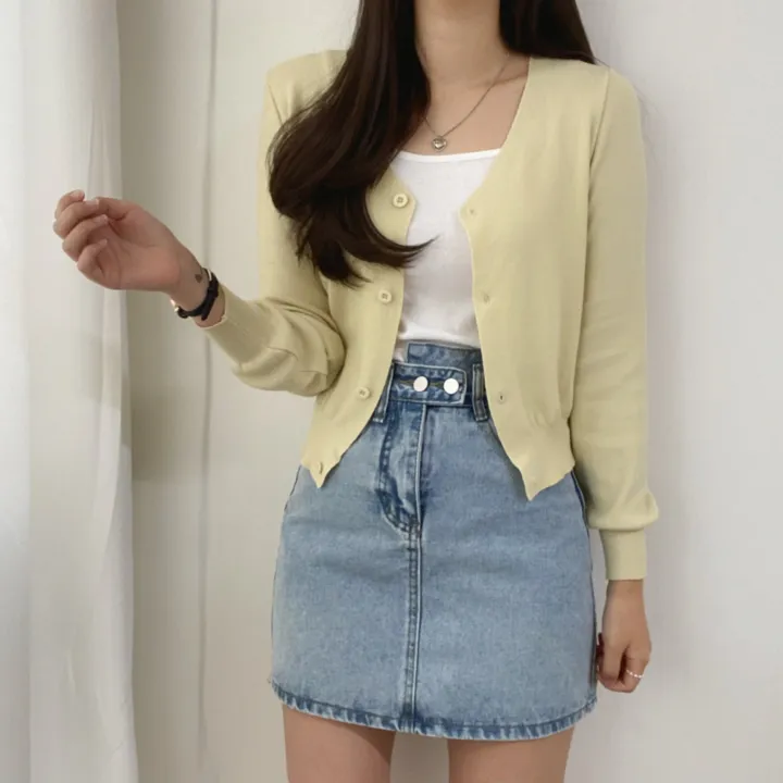 (데일리)소프트 기본 긴팔 니트 크롭 브이넥 가디건 5color 상세 이미지 10