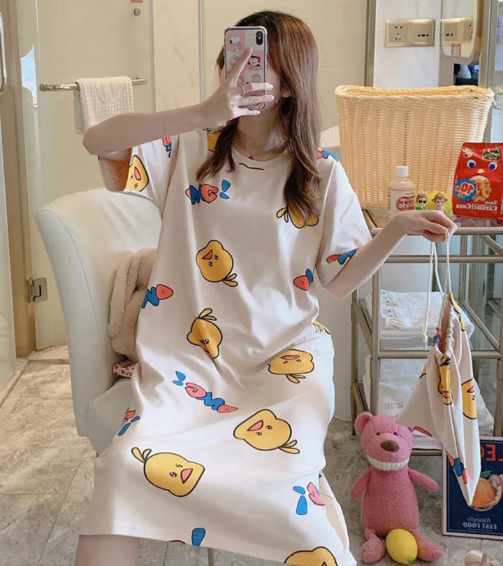 [귀여움 폭발🐥] 1+1 할인 / 6종 캐릭터 반팔 원피스 파자마 (파우치+양말 증정/FREE 사이즈) 상세 이미지 3