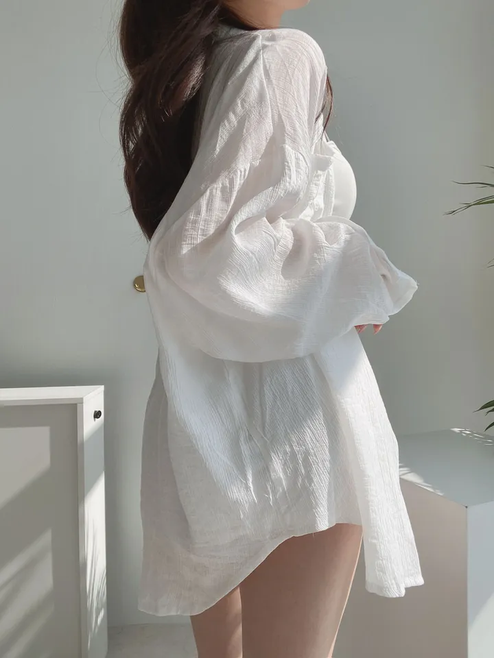 *SET* 【편해요/멋쁨】 오버 루즈핏 린넨 롱셔츠 남방 반바지 투피스 세트 상세 이미지 6