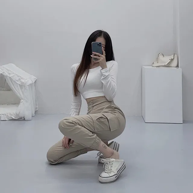 *당일배송!*[핏보장/단독제작]투버튼 올데이 사계절 하이웨스트 뒷밴딩 카고포켓 슬림 조거팬츠 상세 이미지 27