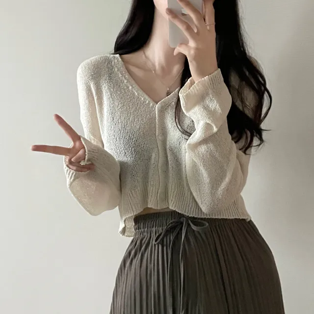 (5color)피넛 썸머 크롭 브이넥 가디건 상세 이미지 15