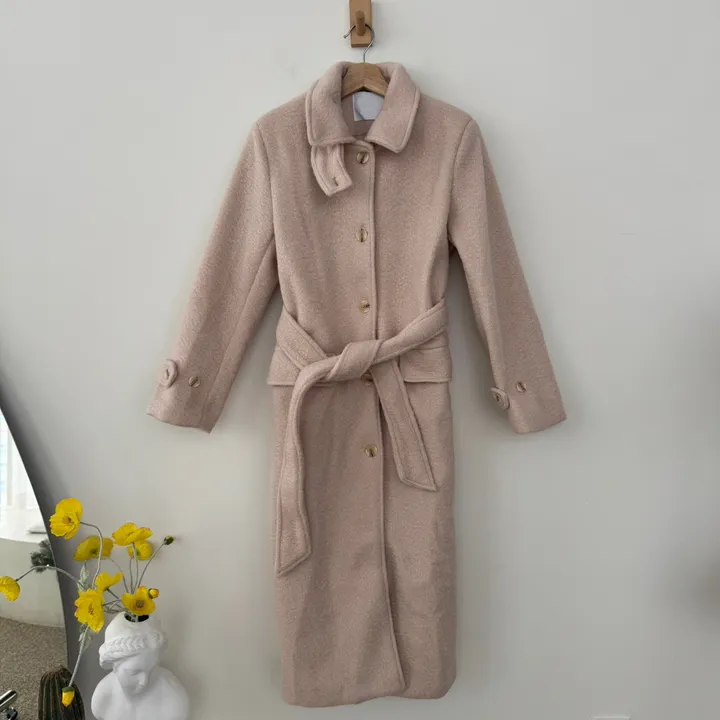 하이넥 부클 뽀글이 파스텔 허리 슬림 벨트 맥시 싱글 롱코트(3color)크리스마스룩 연말룩 상세 이미지 33