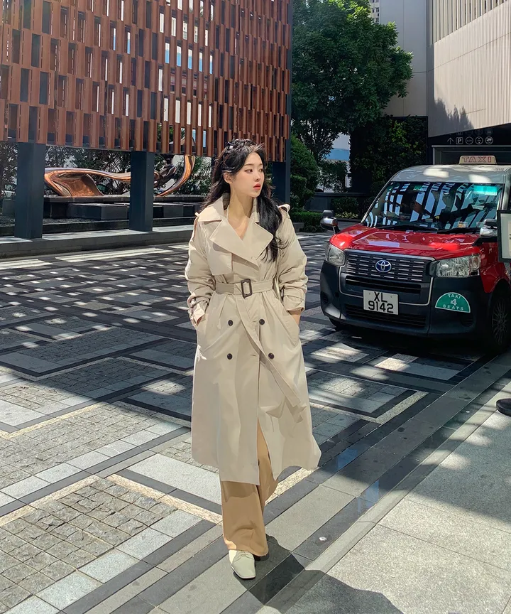 [여리핏🤎진짜강추ㅠ] 어깨부각zero!! 인생 트렌치 더블 롱 카라 벨트 롱 트렌치 코트 스트랩 비조 견장 바바리 코트 간절기 봄 아우터 4COL 상세 이미지 9