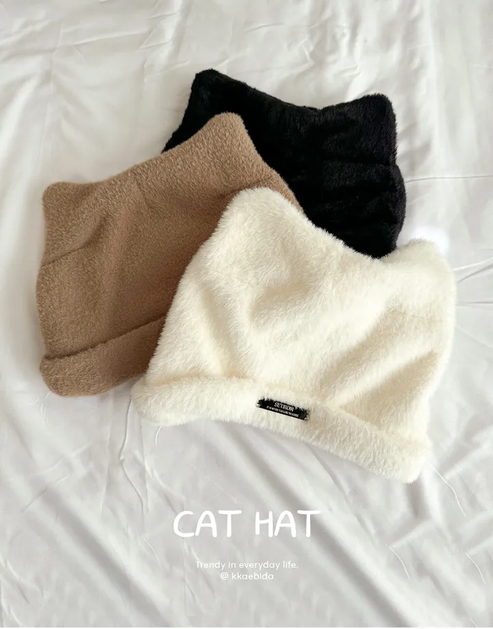 [최저가/고양이/당일🚀] 쫑긋 고양이 냥이 겨울 귀 비니 모자 고양이비니 곰돌이비니 방한 밍크 털모자 상세 이미지 4