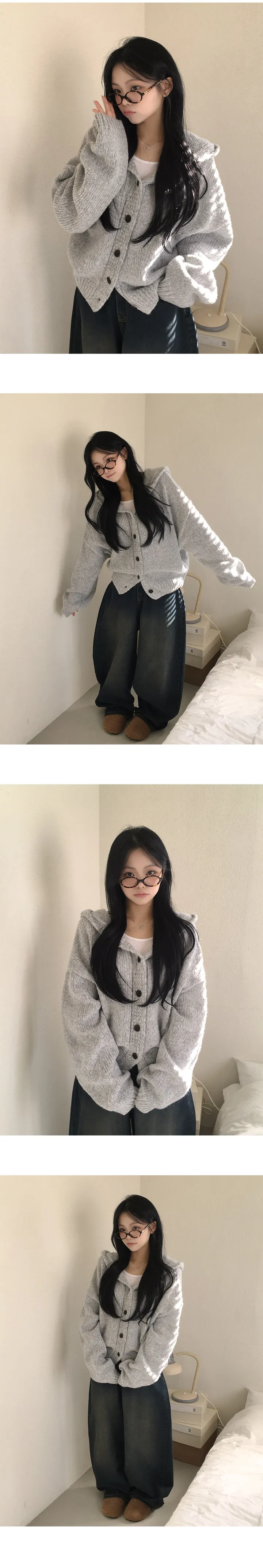 [러블리무드/귀여운아방핏] 폭닥폭닥~ 도톰 아방 루즈핏 후드 니트가디건 (5color) 상세 이미지 11