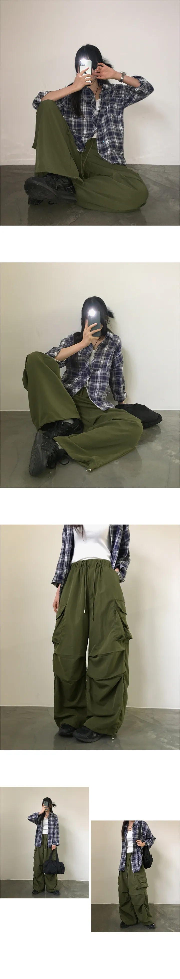 [기본/롱] 가츠 핀턱 셔링 카고 투웨이 더블 미니 포켓 밴딩 롱 와이드 조거 팬츠 상세 이미지 8