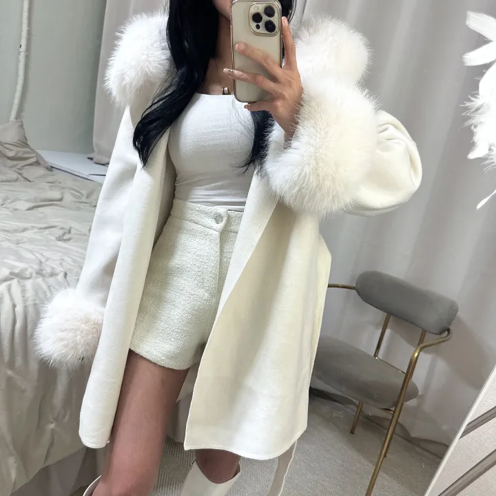 [가성비MD완전강추] 2color 폭스퍼+페이크퍼 후드 미니 벨트SET 코트 *연말룩 크리스마스룩 데이트룩 겨울코트 추천 짧은 코트 퍼 탈부착 가능* 상세 이미지 21