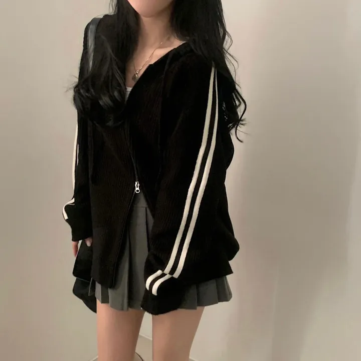 [투웨이!/저렴이XX] 펌킨 배색 라인 투웨이 오버핏 후드집업,니트가디건 - 4color 상세 이미지 36