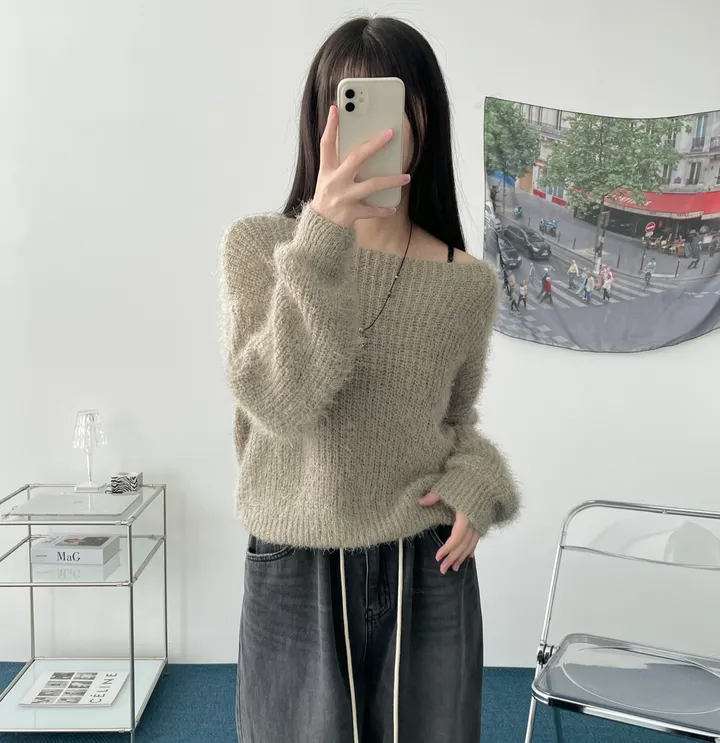 Pine leaf boat nect crop knit 상세 이미지 21