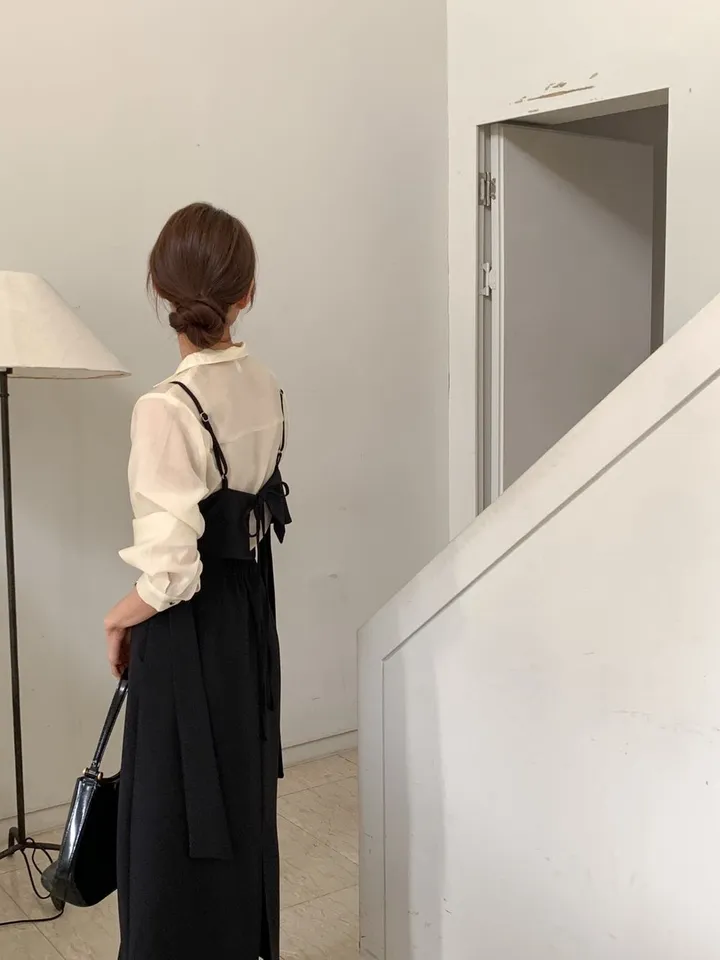 [세트가격❕/핏보장] 뷔스티에 롱 스커트 투피스 세트 h라인스커트 리본 스트랩 오피스룩 하객룩 나들이룩 2color 상세 이미지 29