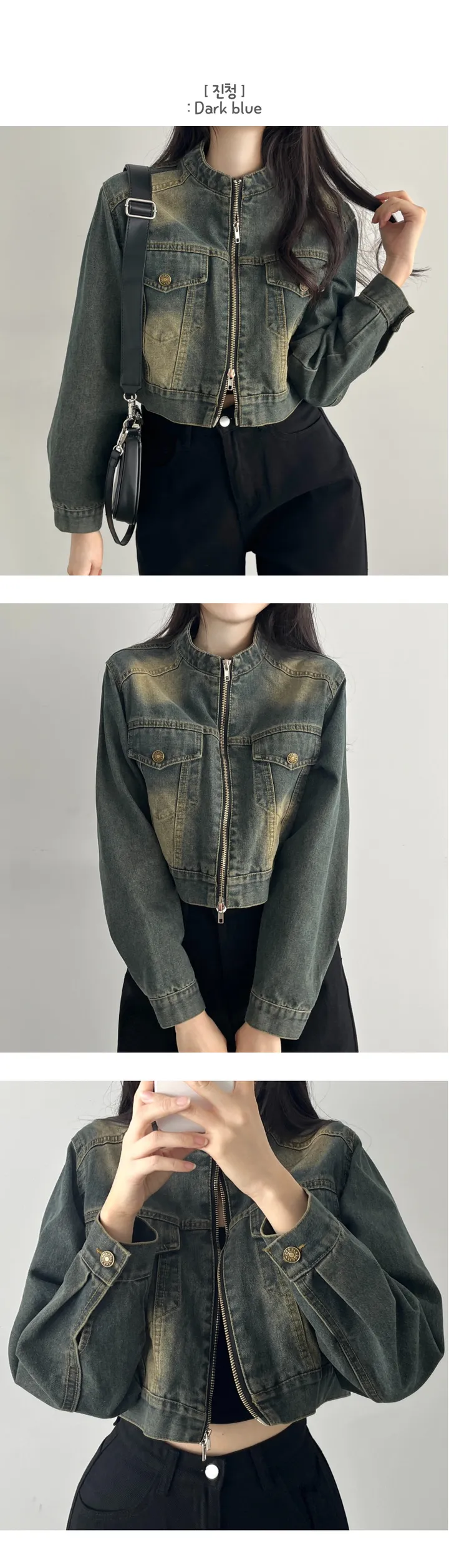 ABLY1등자켓🧡[노카라&투웨이 집업] 빈티지 아방핏 크롭 바이커 데님 청자켓 2color 상세 이미지 10